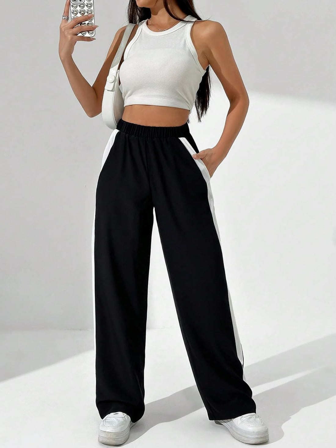 Innoventor Women's Striped Trouser | Loose fit Pants for Women | Detailed Pocket | Wide Leg | Causal Pants | Comfy & Trendy