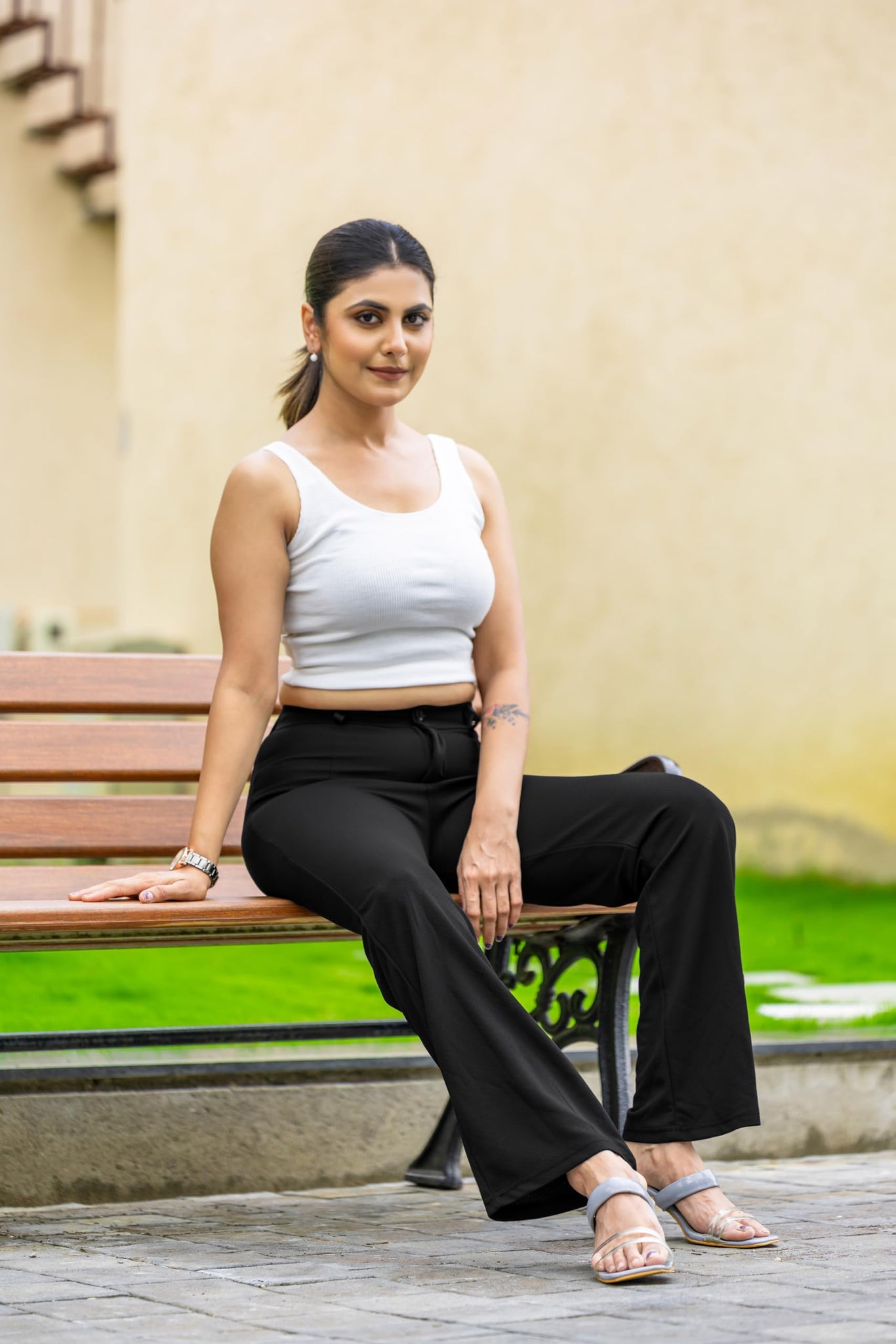 Black High Rise Cotton Fit Trousers Palazzo