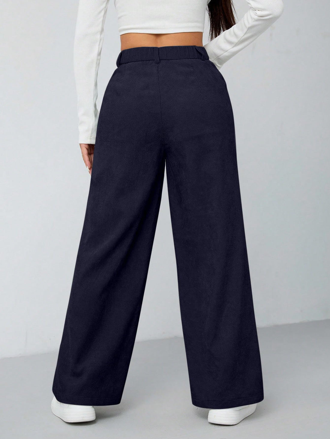 Women's Wide Leg Trousers Pants with Front Patch Pockets