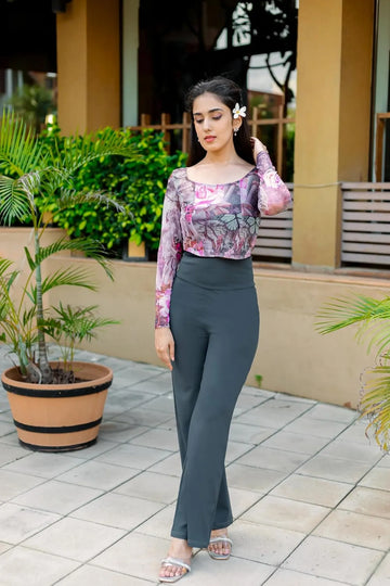 Dark Grey Lycra High Waist Full Length Yoga Pants